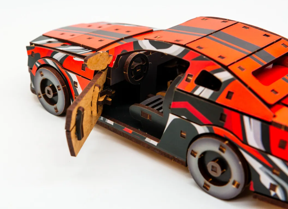 Конструктор дерев’яний 3D "Muscle Car", червоний колір, дет 162, 24*9*7 см, Puz-00942, PuzzleOk зовнішній вигляд