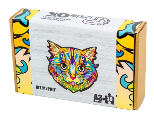 Пазл дерев’яний Фігурний "Кіт Муркіт" A3 в картонній упаковці, PuzzleOk