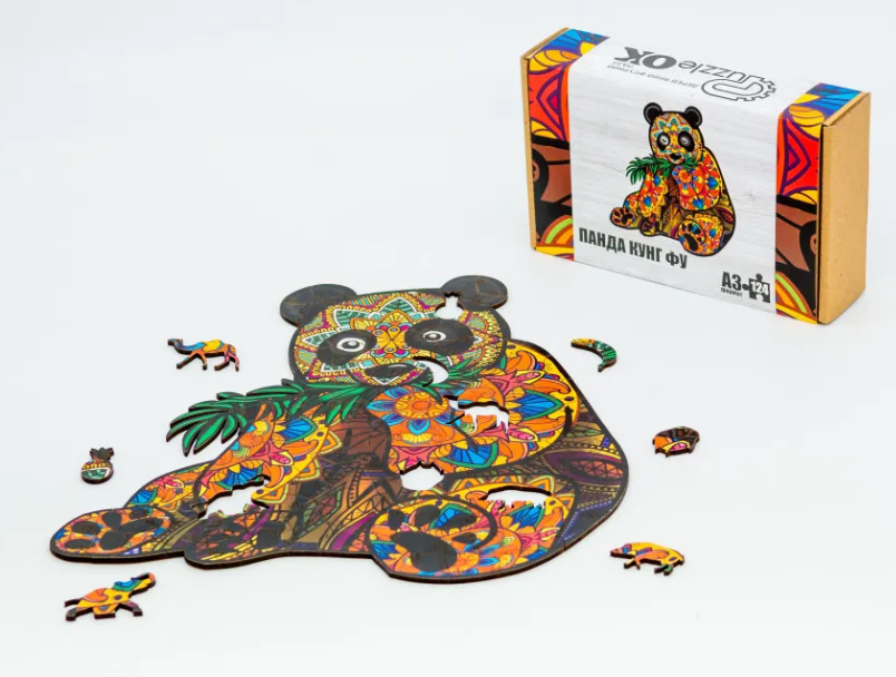 Пазл дерев’яний Фігурний "Панда Кунг Фу" A3 в картонній упаковці, PuzzleOk фото
