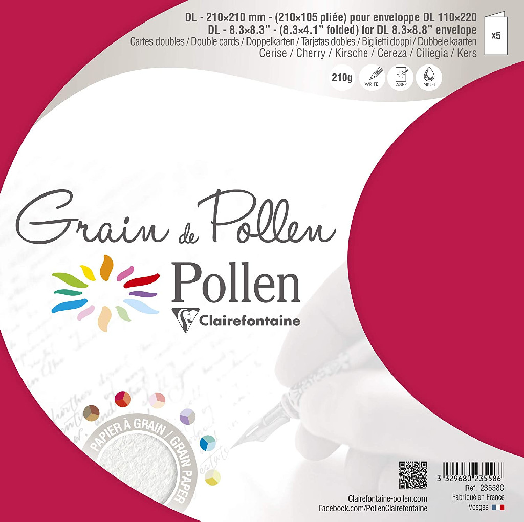 Заготовка д/открыток сложенная зернистая Pollen 105*210 мм/210 г, Cherry/Вишневый, 23558C