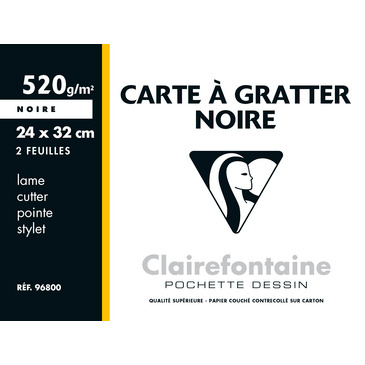 Карта для граттажа 24*32 см Carte a Gratter Noir, 2 шт.. (520 г/м2), чёрная бумага, 96800C Clairefontaine