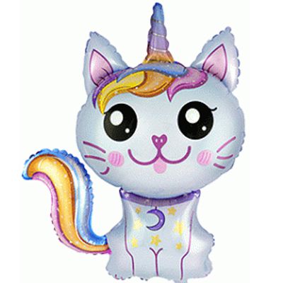Шар воздушный Фигура Кошка-единорог голубая Ф, 3206-0489
