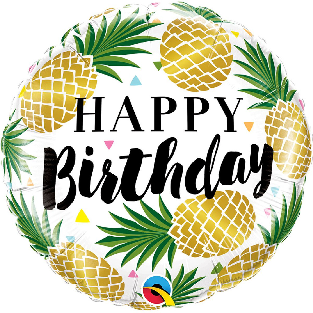 Шар воздушный 18" Happy Birthday Ананасы золотые Ф, 3202-0222