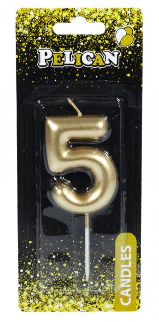 Свічка-цифра для торта Pelican "5", золото, 6 см, 866015