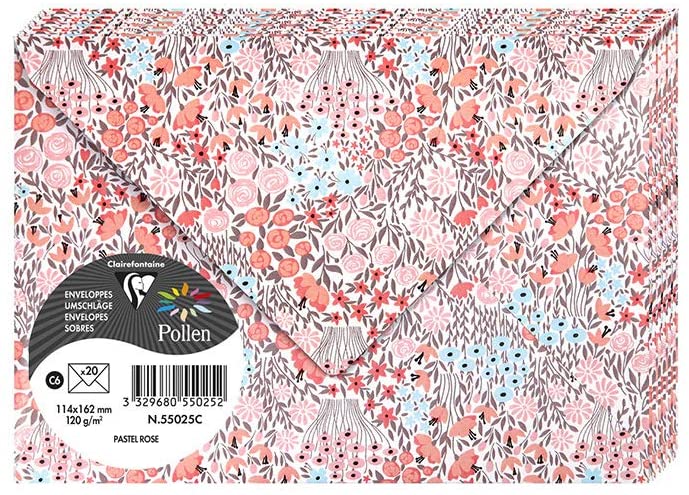 Конверт декоративный Pollen Flowers collection C6 (114*162 мм)/120 г, Роза, 55025C Clairefontaine