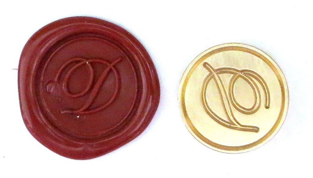 Круглая латунная печать d24 мм – англ. буква "D" с лакированной деревянной ручкой, 40104T