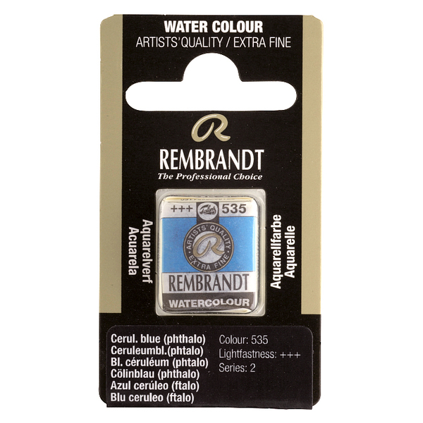 Краска акварельная Rembrandt 535 Церулеум голубой ФЦ, кювета, Royal Talens
