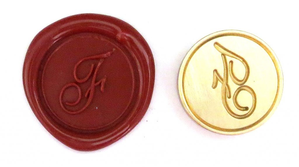 Круглая латунная печать d24 мм – англ. буква "F" с лакированной деревянной ручкой, 40106T