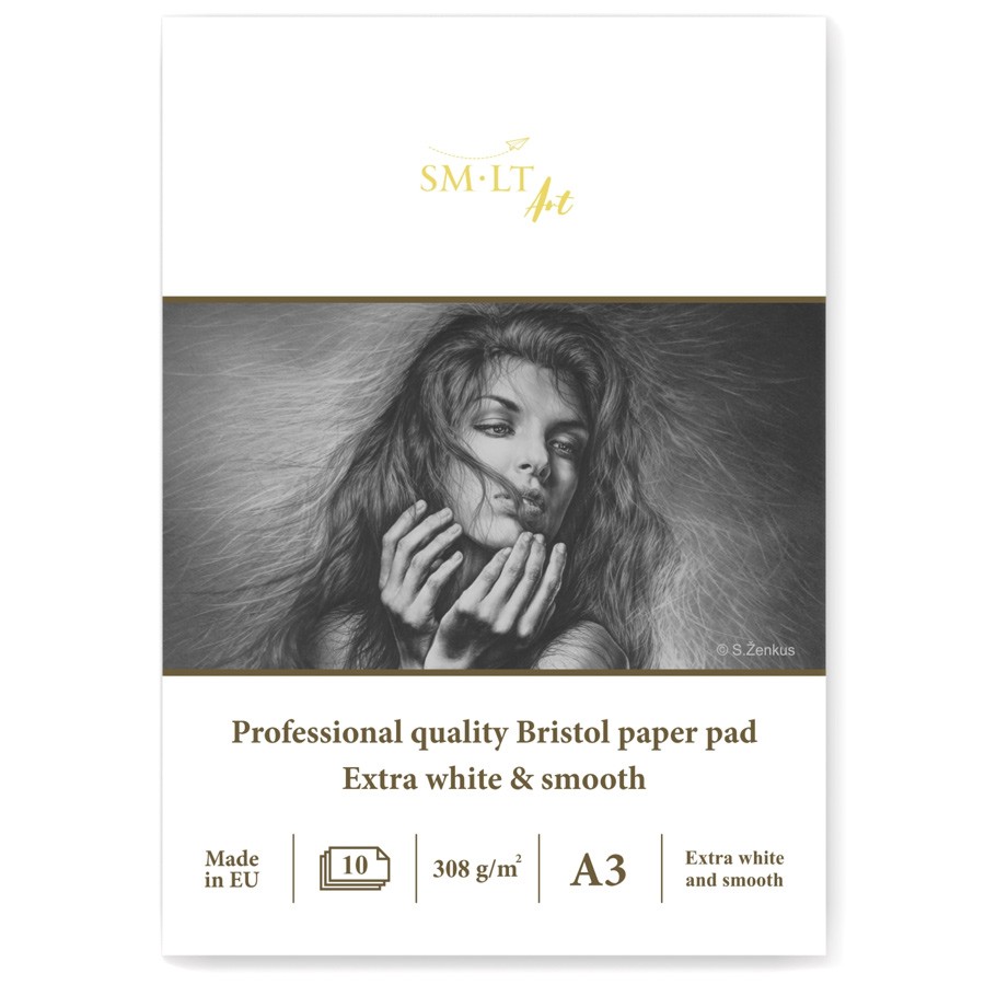 Склейка для графики А3 Pro Create 10 л., 308 г/м2, экстрабелая бумага Bristol, Smiltainis