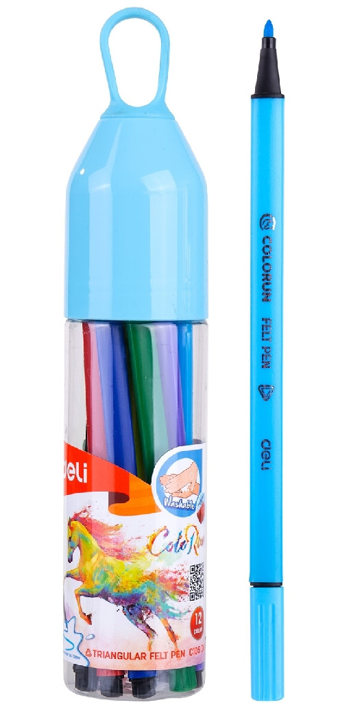 Фломастери Deli EC10506 Color Run туба 12 кол. 1 мм, 75020