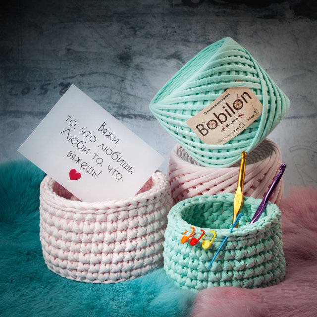 Набор пряжи трикотажной Bobilon "Нежность" розовый фламинго + мятный, NV8