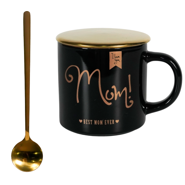 Чашка Westhill For Mom з кришкою і ложкою, 360 мл, чорна, MCO21-141 Limited Edition