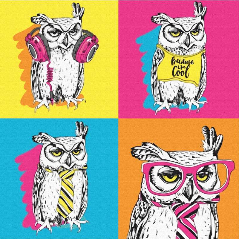 Полотно на картоні з контуром "Pop Art Owl" 30*30, бавовна, акрил, Rosa Start