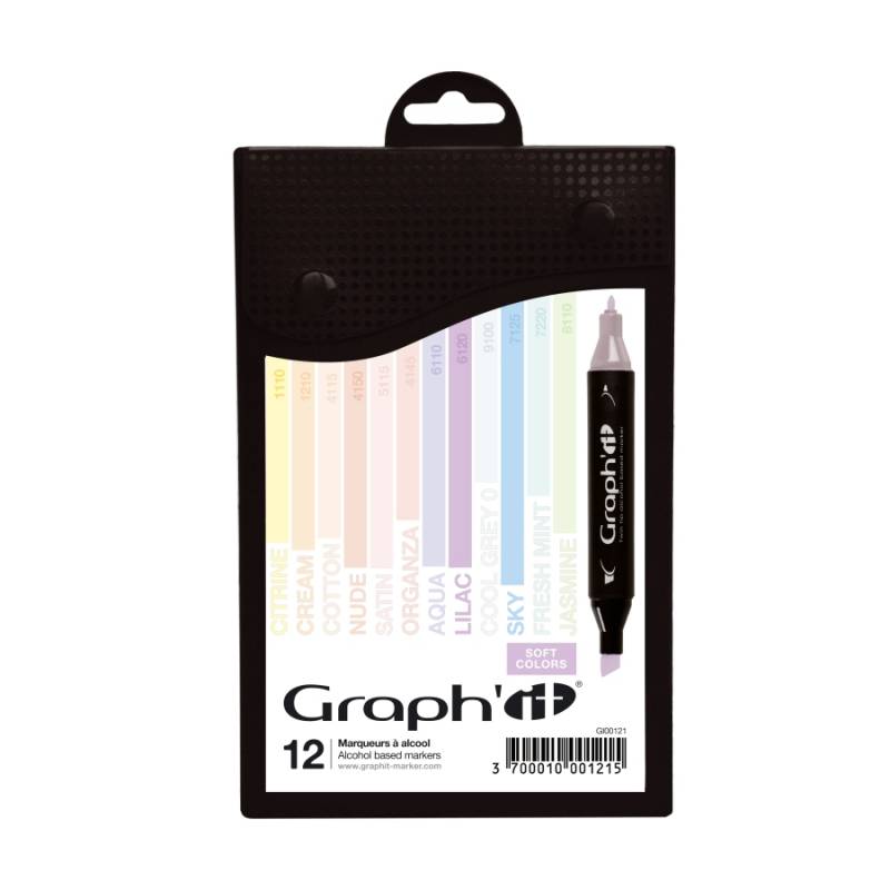 Набір двосторонніх маркерів Pastels-Soft, Пастельні кольори (12 шт.), GI00121 Graph`it