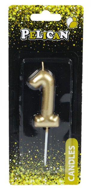 Свічка-цифра для торта Pelican "1", золото, 6 см, 866011