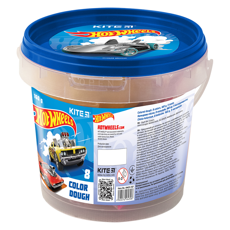 Тісто кольорове, 8*20г+2 формочки+стек, Hot Wheels, HW23-137