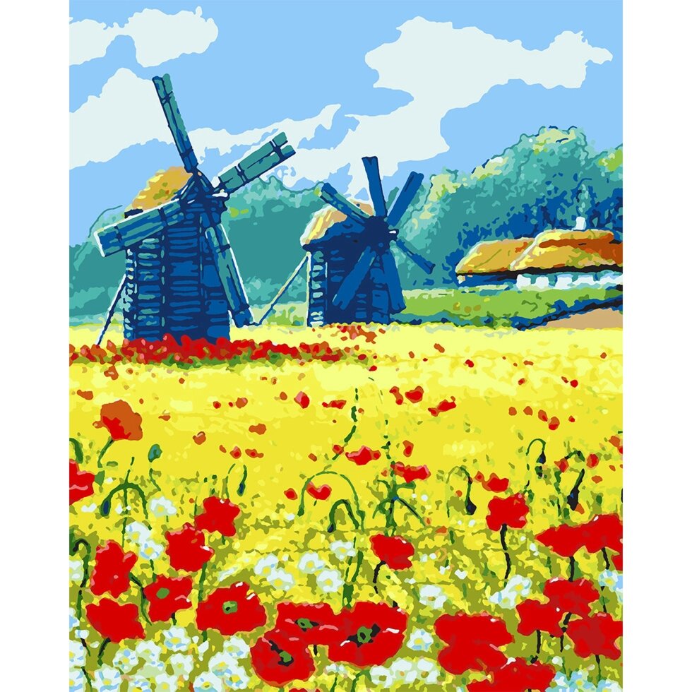 Набір для розпису по номерах 40*50 см "Млини у полі", 954264 Santi