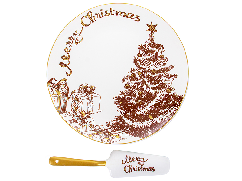 Блюдо для торта "Merry Christmas" 26 см, с лопаткой, 924-742 Lefard