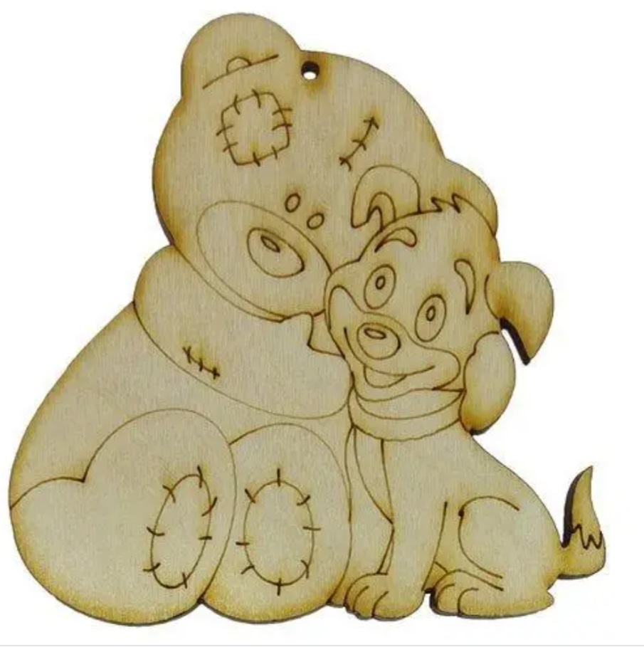 Фанера Песик № 4 "З ведмедиком", 80*80 мм +Магніт, В-0307