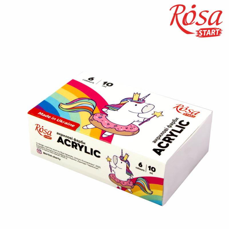 Набір акрилових фарб "Unicorn" 6 кол. 10 мл, Rosa Start