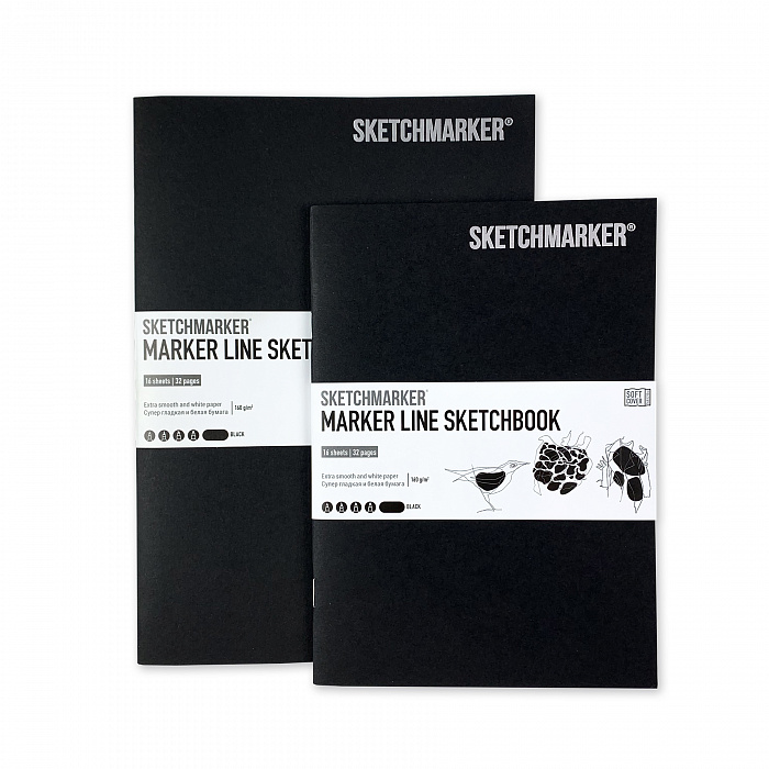 Скетчбук SKETCHMARKER А5 16 арк., 160 г/м², м`яка обкл., чорний, MLSSM/EXBL 3