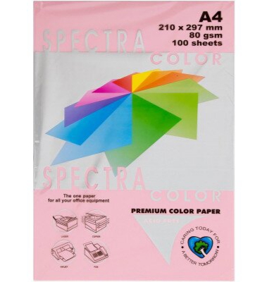 Бумага А4 100 л, 80 г/м², пастель, розовый, Spectra Color 170