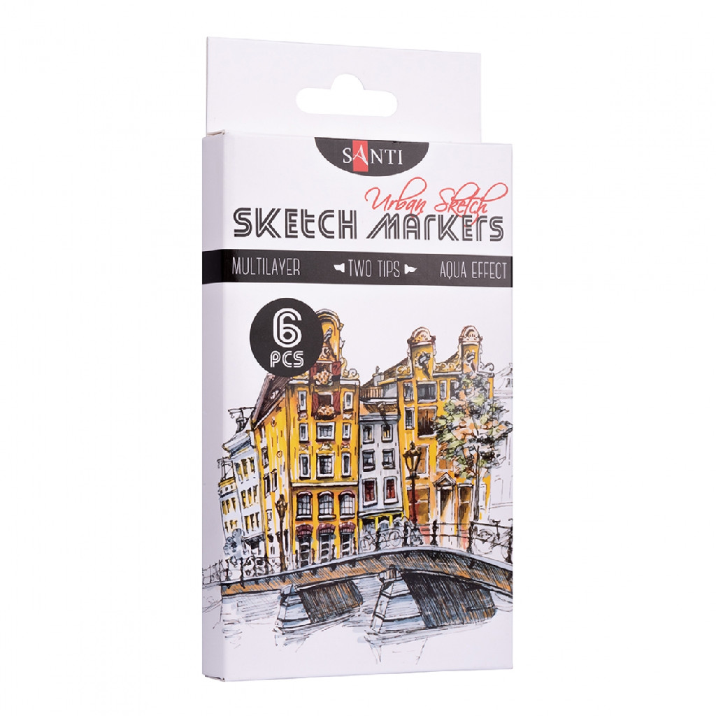 Набор акварельных маркеров "Santi sketch" Urban Scetch, 6 шт, 390548
