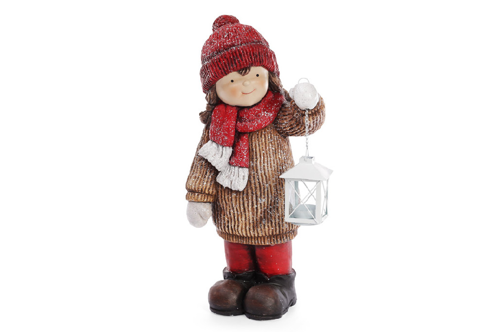 Фигура декоративная "Девочка с фонариком" 45 см, красный, 820-149