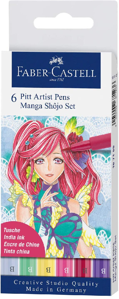 Набор ручек капиллярных PITT Brush "Manga Shojo", 6 шт. (6 цветов), 167155 Faber-Castell