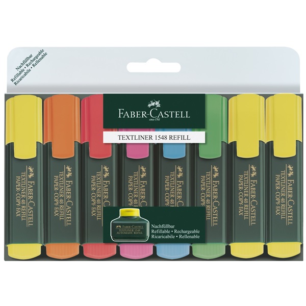 Набір маркерів текстових Textliner 1548 Refill 8 шт. (6+2 жовтих), 154862 Faber-Castell