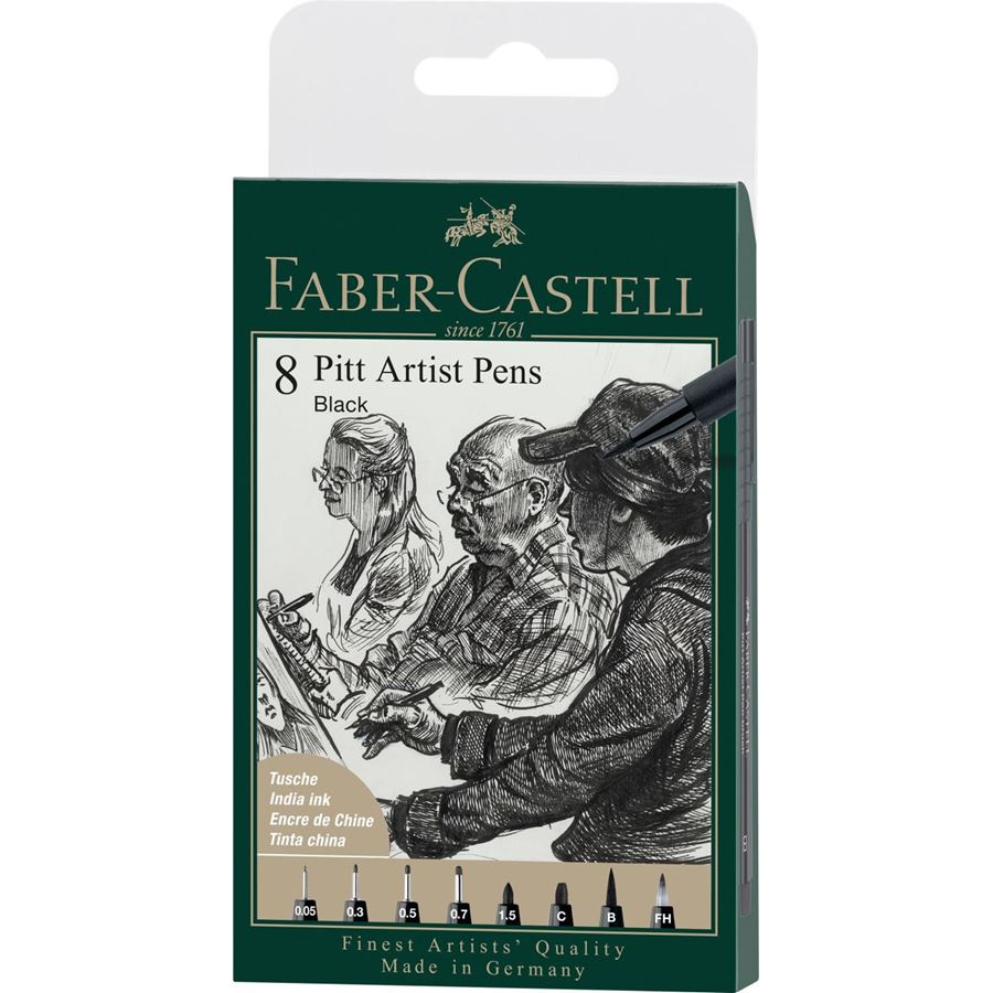 Набір ручок капілярних PITT, 8 шт., чорний, 167158 Faber-Castell