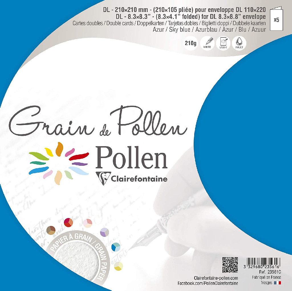 Заготовка д/открыток сложенная зернистая Pollen 105*210 мм/210 г, Sky blue/Голубое небо, 23561C