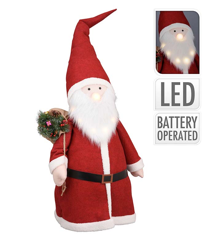 Прикраса новорічна Фігурка "Санта з LED-бородою" 165 см, червоний, AQS000350