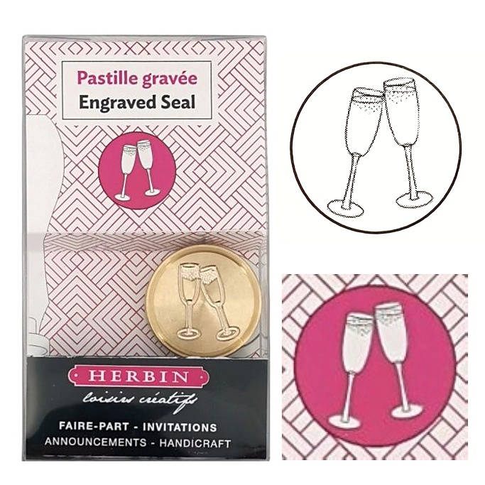 Кругла латунна печатка d24 мм "Келихи шампанського", 40499T