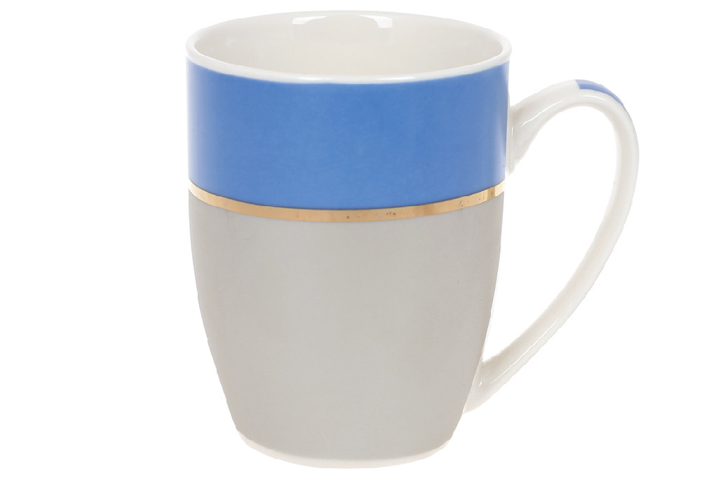 Кружка фарфоровая "Золотая линия" 340 мл, синий с серым, 588-184