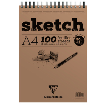 Скетчбук для экизов А4 Sketch на спирали, 100 л. (90 г/м2), белая бумага, 96604C Clairefontaine