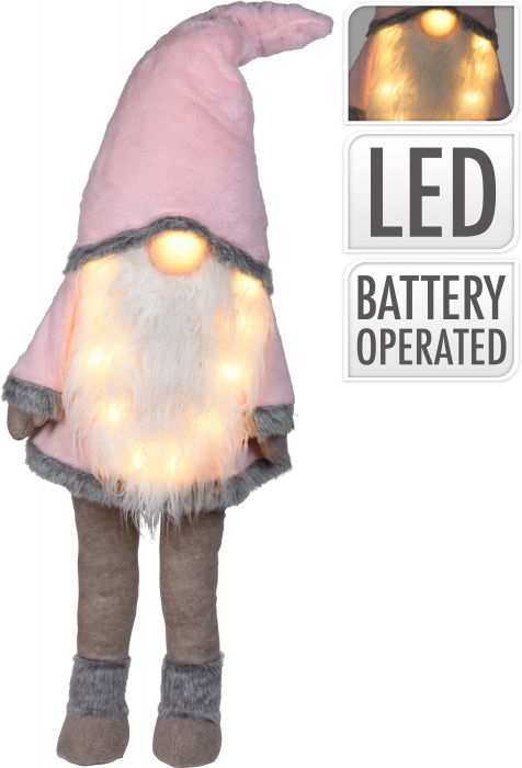 Украшение новогоднее Фигурка "Гном c длинной и LED-бородой" розовый, AQS000150