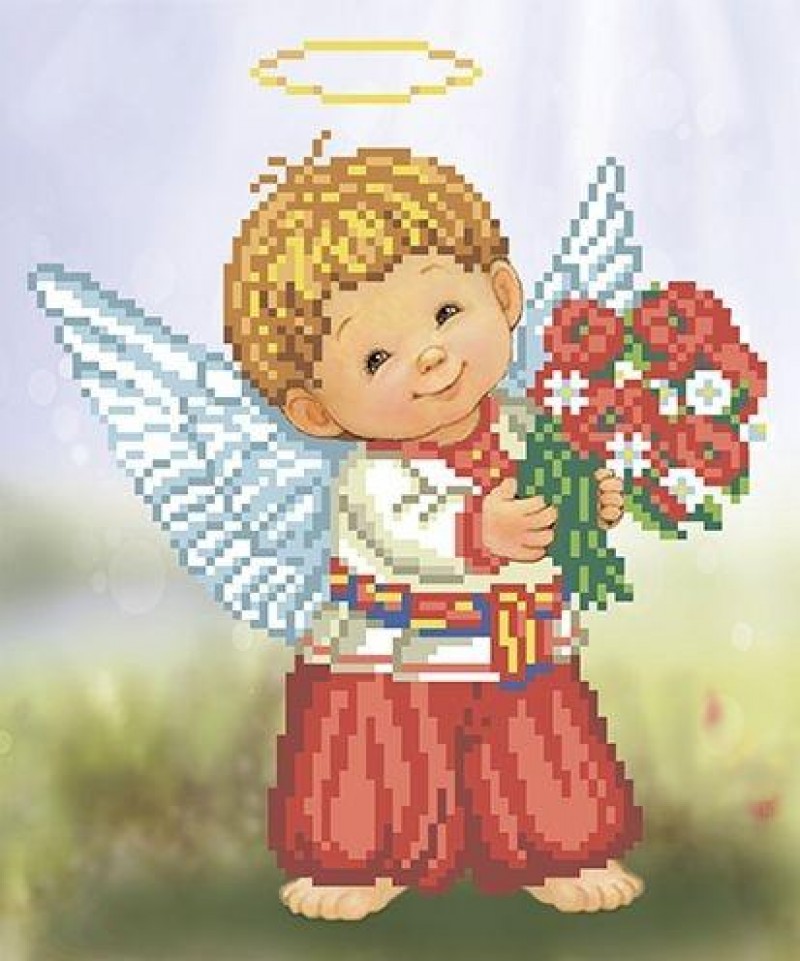 Схема д/вишивання бісером 18*22 см "Янголятко козачок" Т-0537 на авторській канві ТМ "ВДВ"
