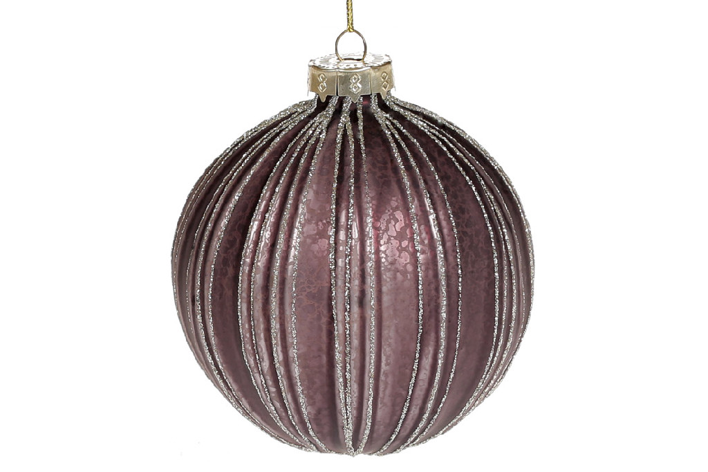 Шар елочный 10 см, с рельефом и декором из глиттера, марсала, 118-134