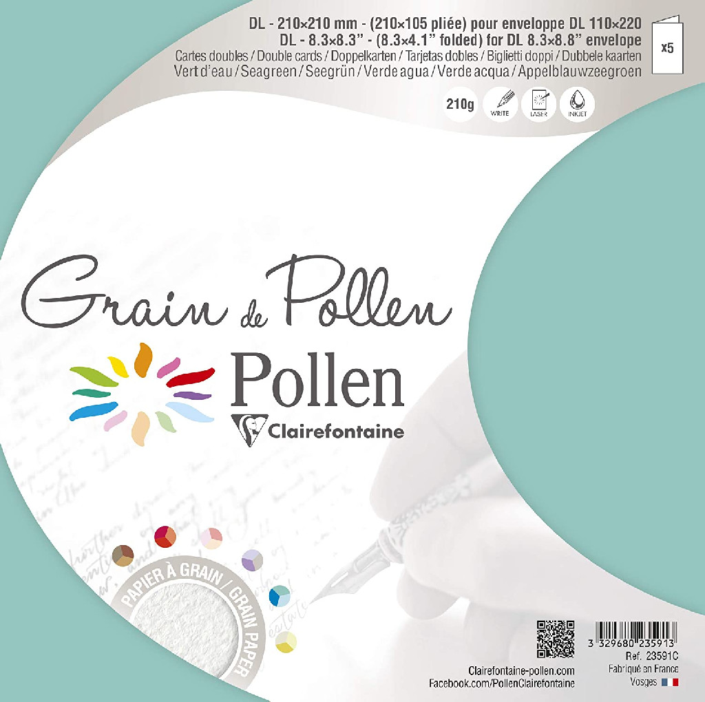 Заготовка д/открыток сложенная зернистая Pollen 105*210 мм/210 г, Seagreen/Морская волна, 23591C
