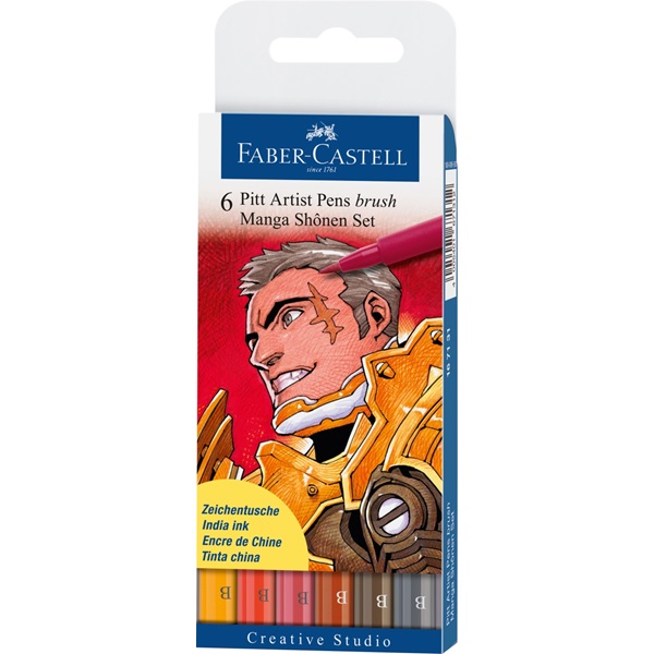 Набір ручок капілярних PITT Brush "Shonen", 6 шт. (6 кол.), 167131 Faber-Castell