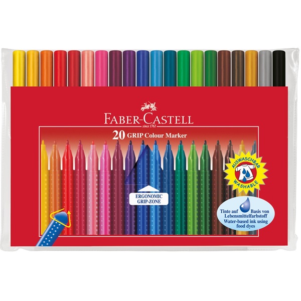 Фломастери 20 кол. Grip тригранні в пласт. футлярі, 155320 Faber-Castell 1