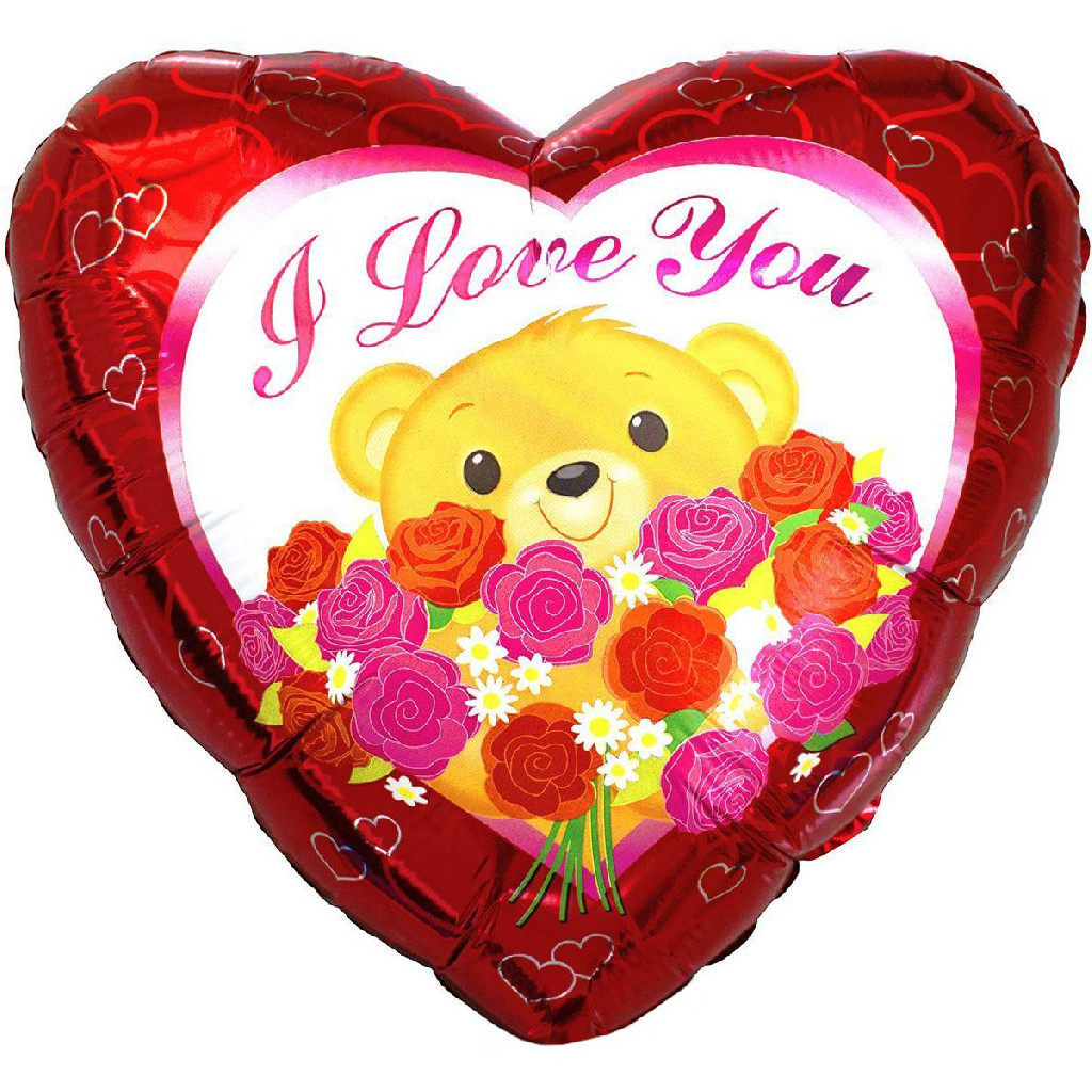 Шар воздушный 18" I love you Медвежонок с розами Ф, 1202-1091