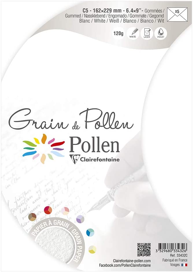 Конверт декоративний Pollen зернистий 162*229 мм/120 г, White/Білий, 33432C