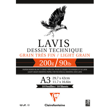 Склейка д/акварелі А3 Lavis Dessin Technique, 10арк. (200г/м2), середнє зерно, 96342C Clairefontaine
