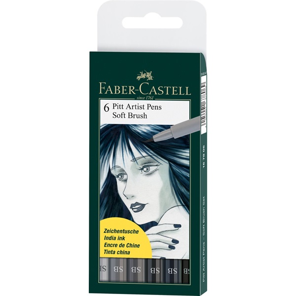 Набор ручек капиллярных PITT Brush, 6 шт. пастельные тона (в пласт. футляре), 167806 Faber-Castell