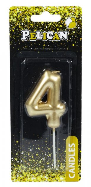 Свеча-цифра для торта Pelican "4", золото, 6 см, 866014