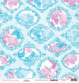 Бумага для скрапбукинга 30,5*30,5 см 180 гр/м двухсторон. Цветочная вышивка. Канва (10)