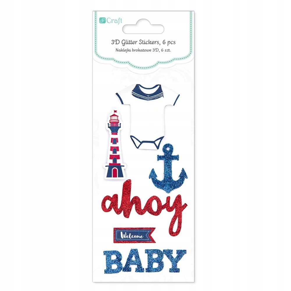 Наліпки 3D з гліттером - Ahoy Baby, червоно-сині (6 шт.), DPNB-086 DpCraft