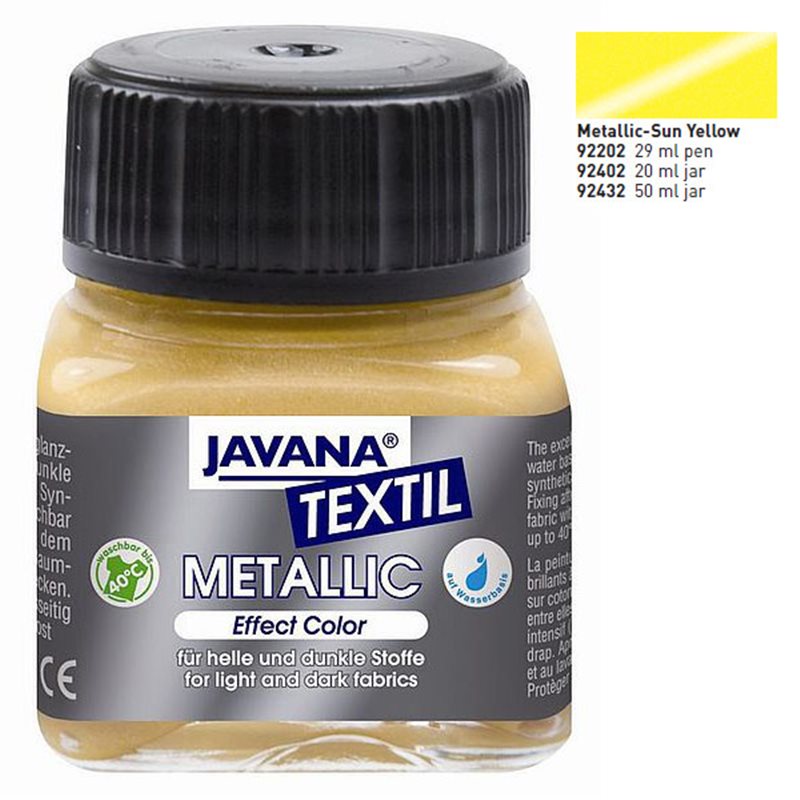 Краска по тёмным тканям и коже прочная EF Color Metallic Javana 20 мл, жёлтый, KR-92402
